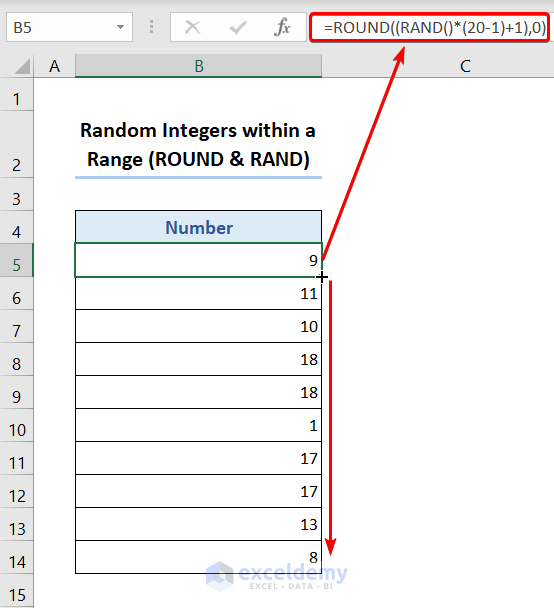 Use formula combining ROUND & RAND functions to generate random integers