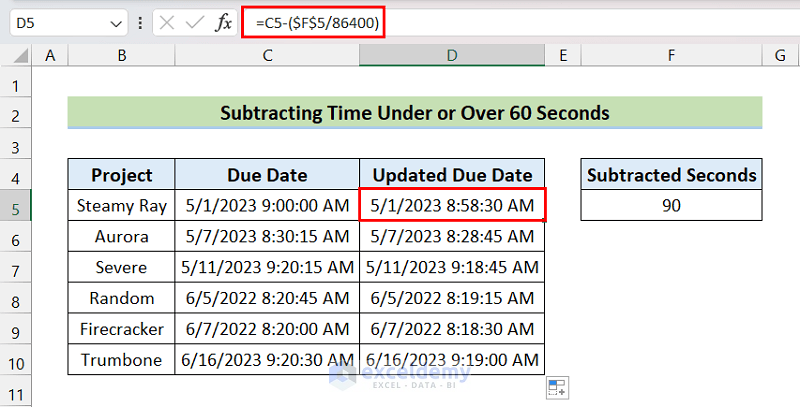 Subtracting Time Under or Over 60 Seconds