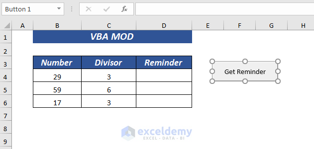 Using VBA MOD to Get Remainder