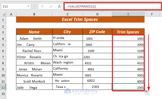 Using TRIM Function to Trim Spaces of Numeric Values