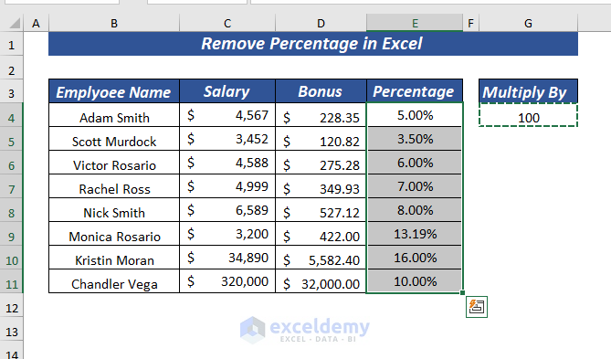 Remove Percentage Using Paste Special in Excel