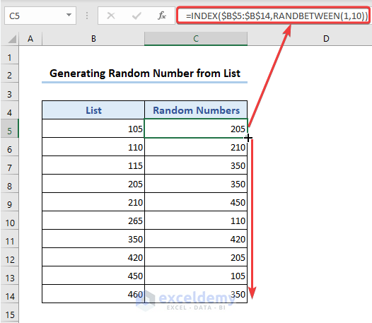 Combination of INDEX & RANDARRAY creates random numbers from a list