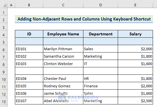Output after adding two non-adjacent rows