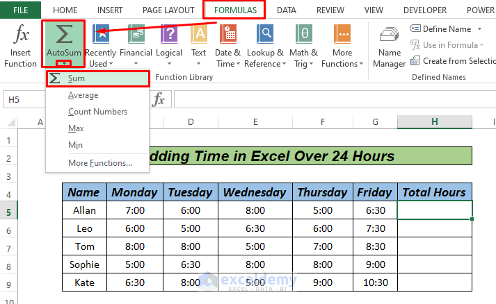 Adding Time Over 24 Hours in Excel AutoSum