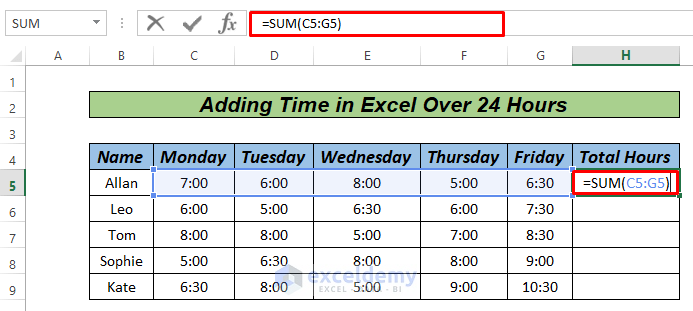 Adding Time Over 24 Hours in Excel with SUM function
