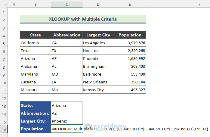Use XLOOKUP Function with Multiple Criteria Lookup in Excel