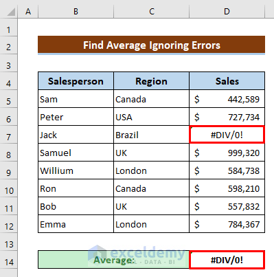 Find Average Ignoring Errors in Excel