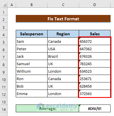 Change Text to Numeric Format If the Average Formula Does Not Work
