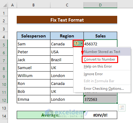 Change Text to Numeric Format If the Average Formula Does Not Work