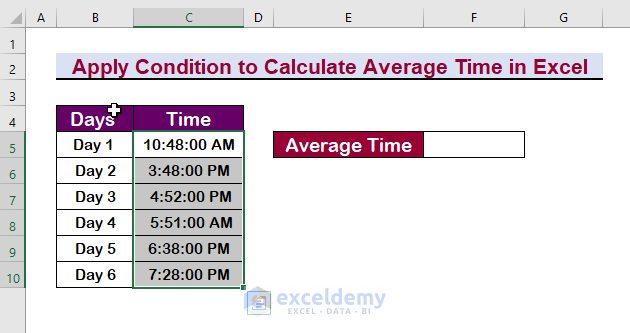 Apply Condition to Calculate Average Time in Excel