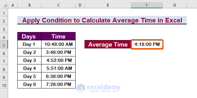 Apply Condition to Calculate Average Time in Excel