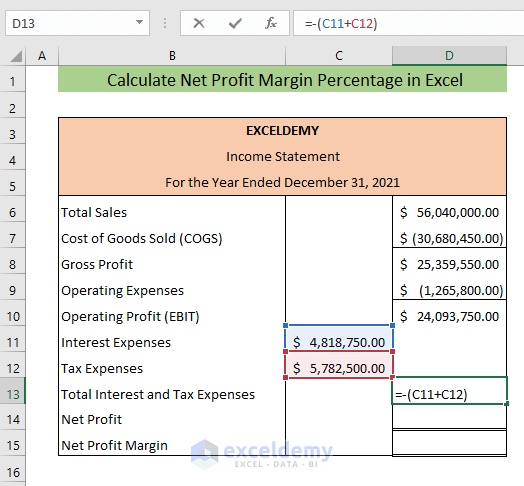 how to calculate net margin percentage in excel