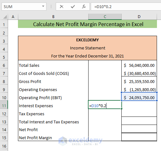 how to calculate net margin percentage in excel