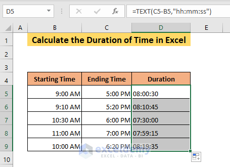 how to calculate duration of time in excel