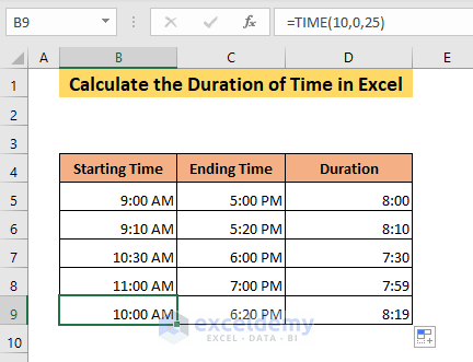 how to calculate duration of time in excel