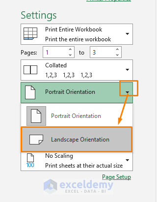 Choosing Orientation of Page