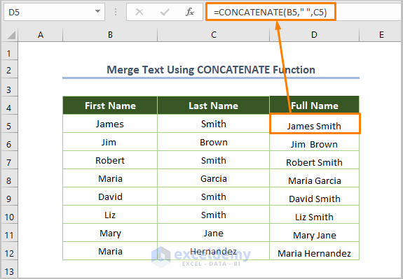 Combine Text Using the CONCATENATE Function