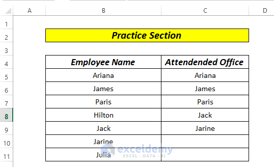 Compare Two Columns for Missing Values practice