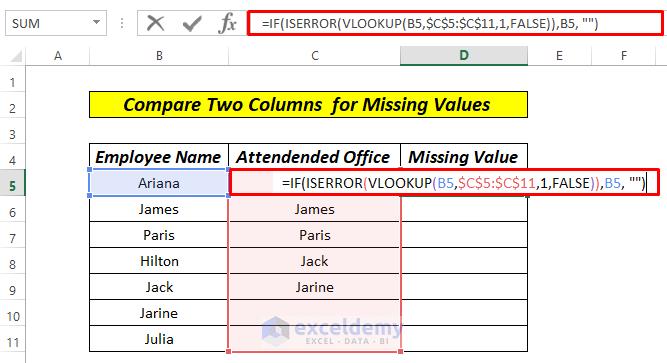 Compare Two Columns for Missing Values with IF and Vlookup