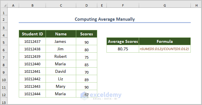Computing Average Manually
