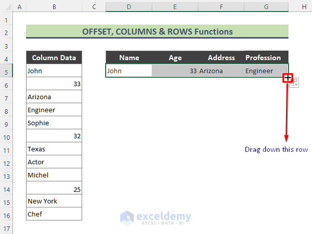 Excel Formulas with OFFSET Function to Convert One Column to Multiple Rows