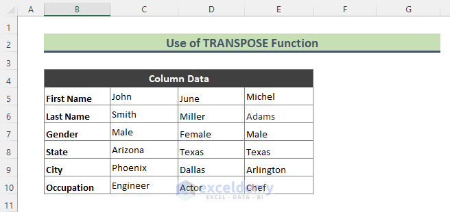Apply Formulas with TRANSPOSE Function to Convert Columns to Rows