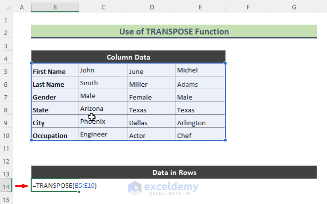 Apply Formulas with TRANSPOSE Function to Convert Columns to Rows