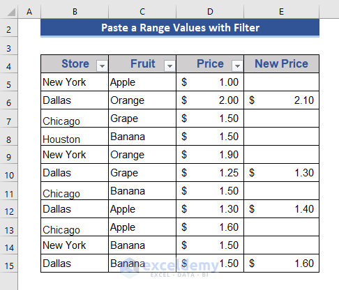 Copy Paste a Range of Values with Filter Data