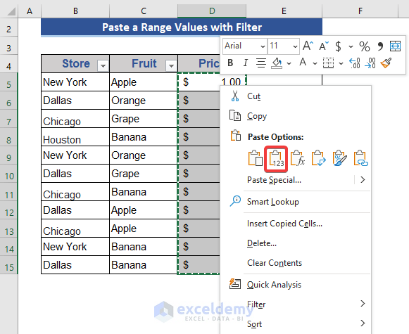 Copy Paste a Range of Values with Filter Data