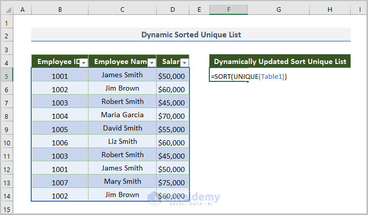 Creating Dynamic Sorted Unique List