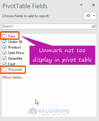 Select the Displaying Fields to Edit a Pivot Table