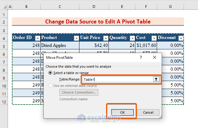 Change Data Source to Edit a Pivot Table