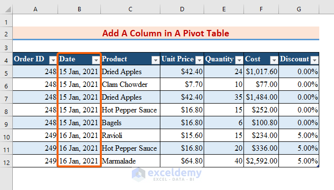 Add a Column/Row to Edit a Pivot Table