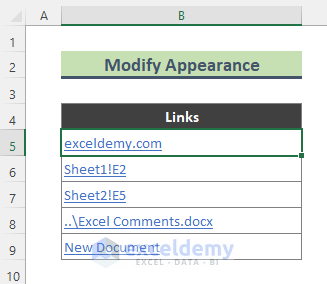 Modify Hyperlink Appearance in Excel