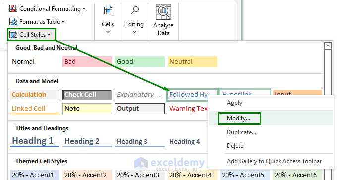 Modify Hyperlink Appearance in Excel