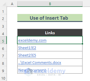 Use Link Option to Modify Hyperlink (from Insert Tab in Excel)