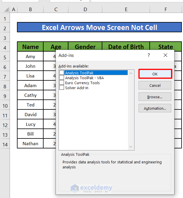 Excel Arrows Move Screen Not Cell