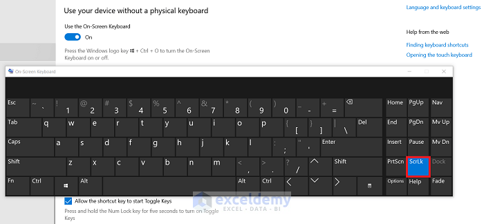 Turn Off the Scroll Lock Using the On-Screen Keyboard