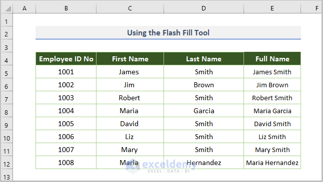 Applying the Flash Fill Tool