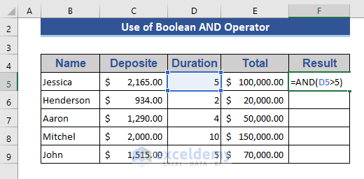 Use of Boolean AND Operator in Excel