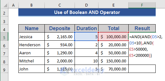 Use of Boolean AND Operator in Excel