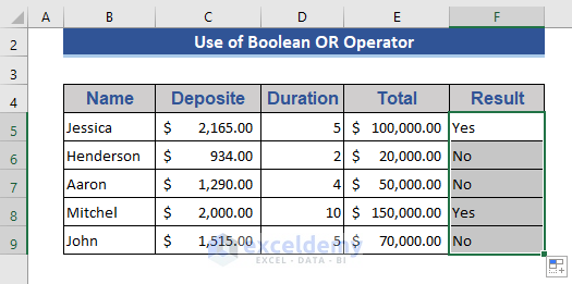 Boolean OR in Excel