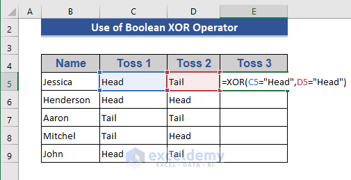 Boolean XOR Operator in Excel