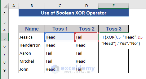 Boolean XOR Operator in Excel