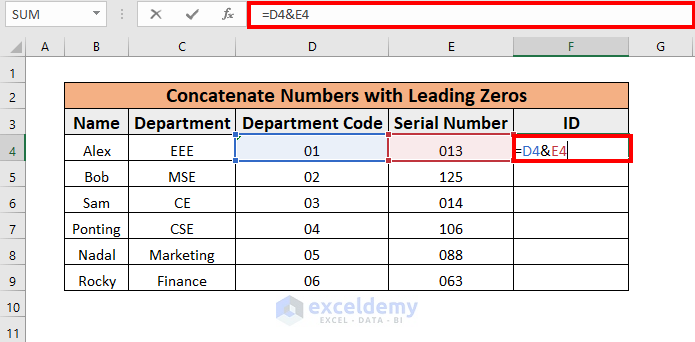 Excel Concatenate Numbers with Leading Zero