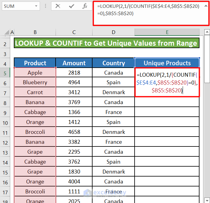 Use the LOOKUP and COUNTIF Formula to Get Unique Values From Range 