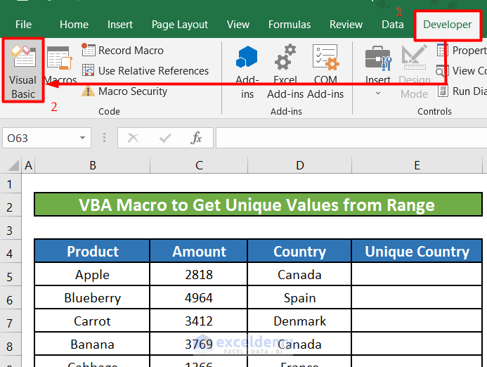 Run a VBA Macro Code in Excel to Get Unique Values in the Range