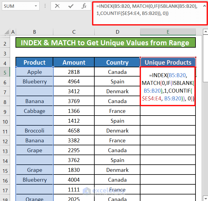 Excel Get Unique Values from Range
