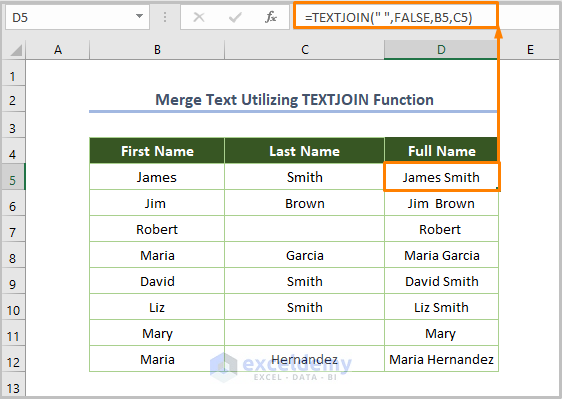 Excel Merge Text from Two Cells Utilizing TEXTJOIN Function