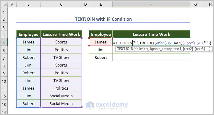 Excel Merge Text from Two Cells Utilizing TEXTJOIN Function